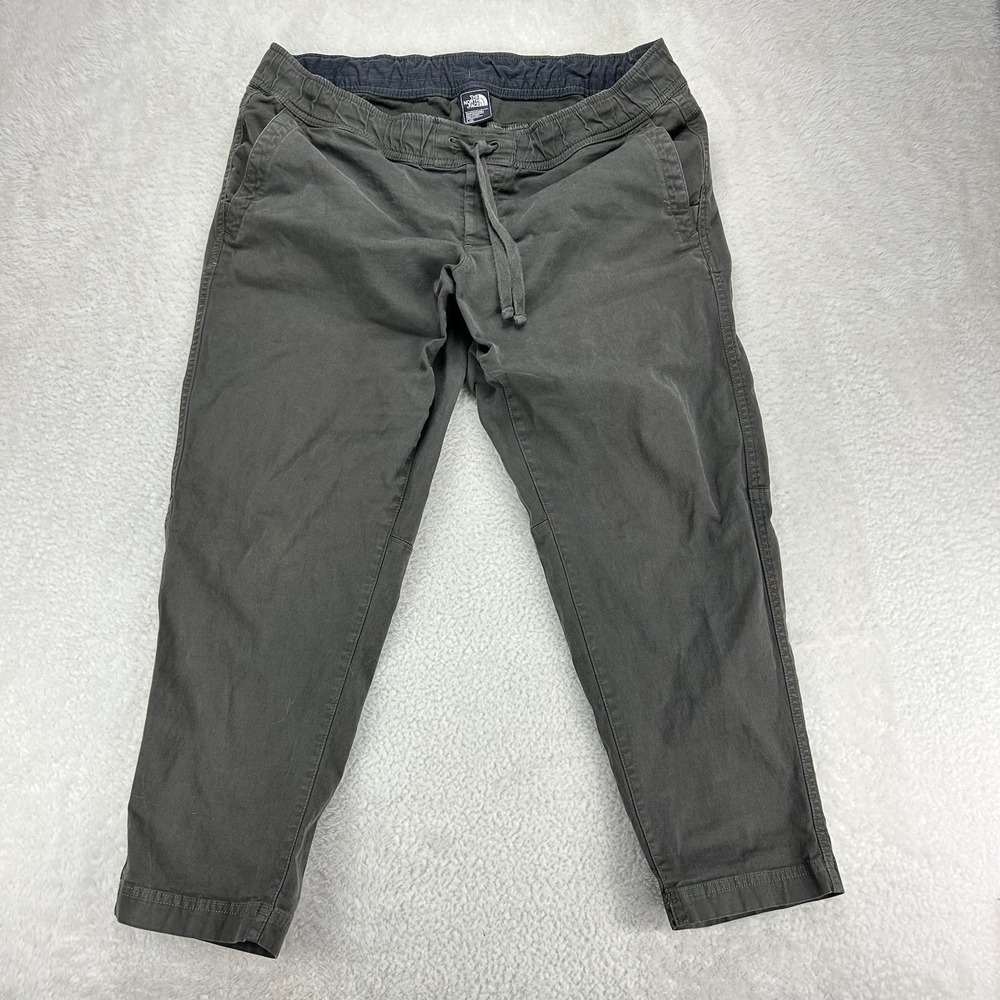 The North Face S Canvas Crop Pant Womens Lg Grayish Green Pull On Drawstring C5